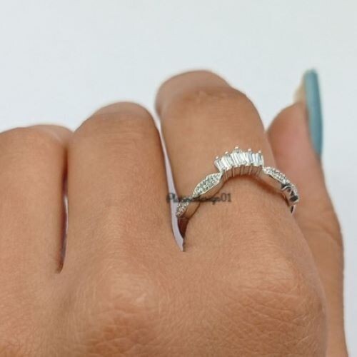 Damen Bandring Baguette & runder Lab Created Diamant 14K Weißgold vergoldet - Bild 5 von 11