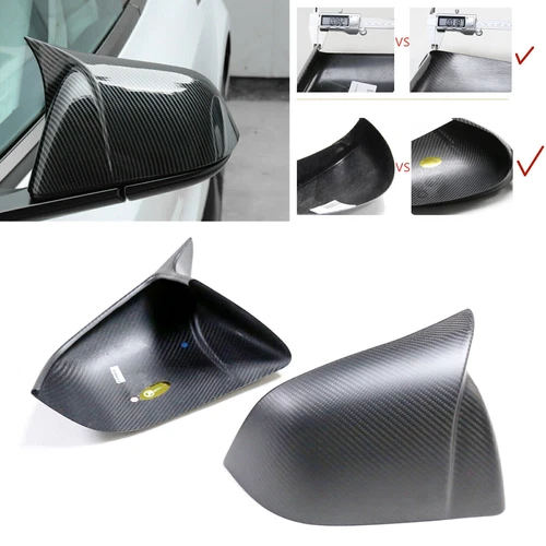 1Pair Matte Carbon Fiber Rear Side Mirror Cover For Tesla Model Y 2020-2023 CO