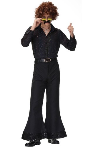 Mens 60s 70s Costume Hippie Hippy Retro Groovy Party 1970s Disco Dancer Dance - Picture 2 of 5