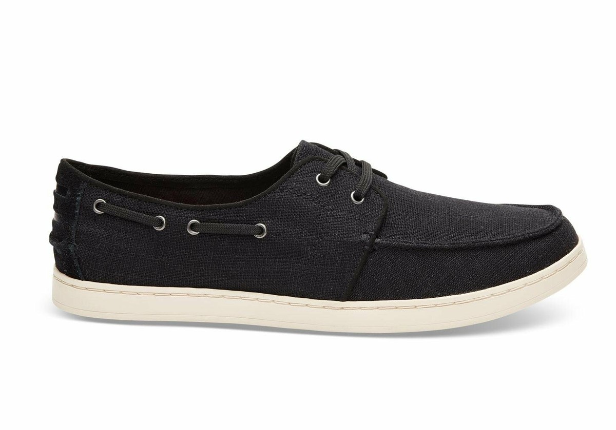 Toms Black Washed Linen Culver Boat Shoe-Men Size 12 Loafers
