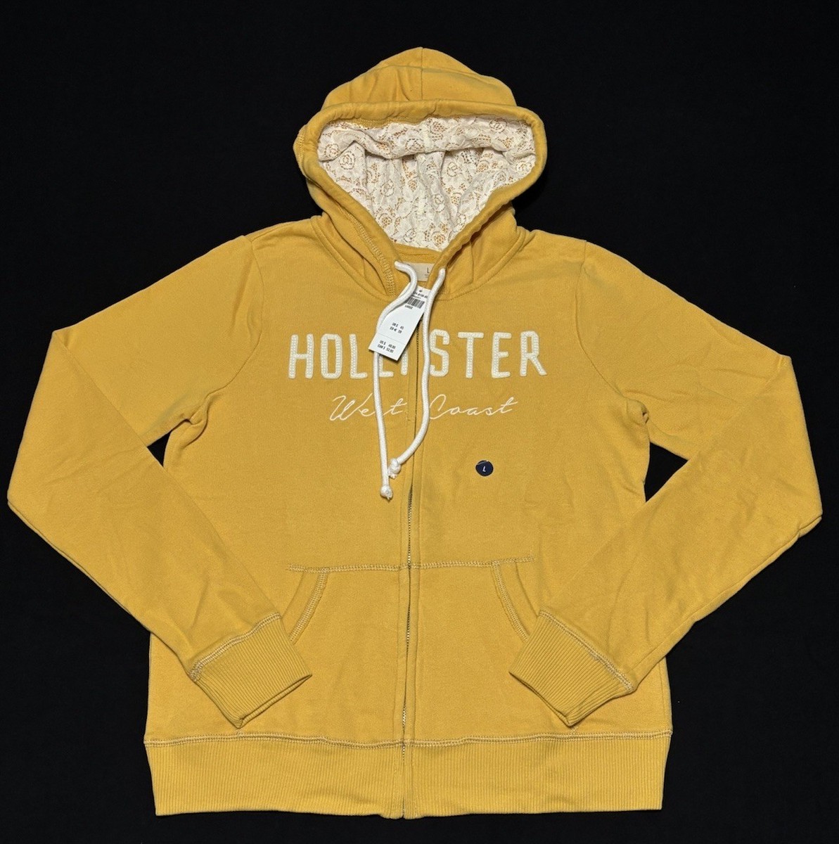 Hollister Hoodie Womens Large Yellow West Coast Lace Full Zip