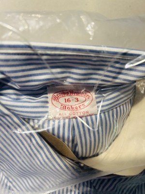 Vintage c.1971 New In Package, Brooks Brothers Button Down Blue And White Stripe