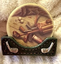 ViTG Stoneware Golf Coaster Set With Holder Decor Collectible Gift