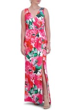 NEW ELIZA J Floral Twist Front Sleeveless GOWN DRESS SIZE 2 $188 PINK MULTI