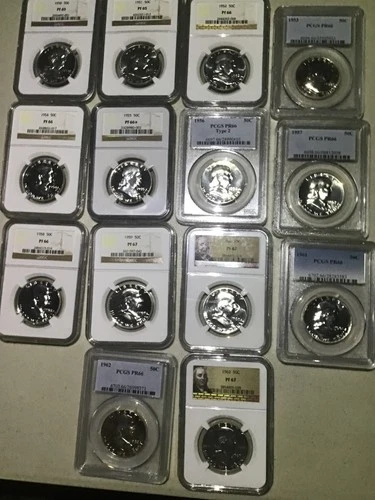 Certified Franklin Half Dollar PROOF LOT 1950-1963 (14 Coins Total) PR65 - PR67