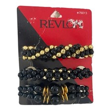Vintage 1993 Revlon Beaded Black Gold Hair Barrettes Hair Clips NEW