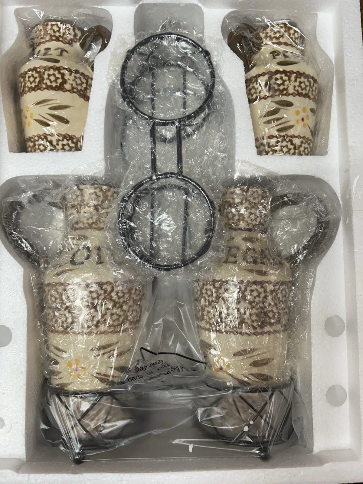 Temptations by Tara Old World Oil & Vinegar Salt & Pepper Set with Stand Brown