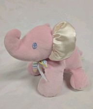 Vintage Eden Pink Plush Elephant Baby Toy Pastel Stripes Ribbon Smooth Soft 10"