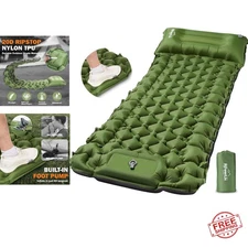 Ultralight Camping Sleeping Pad with Built-in Pillow - Foot Pump Inflates