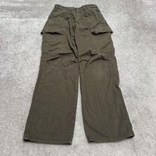 Zara High Rise Wide Leg Cargo Pants Womens 6 Green Cotton Utility Relaxed Casual