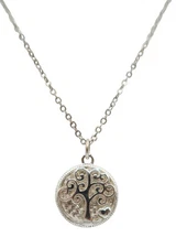 Silver Tone Tree Of Life "My Family Is Love" Crystal Pendant Necklace Dainty
