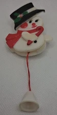 Vintage Plastic Snowman Christmas Pin Brooch Arms Hat Move Bell String Holiday