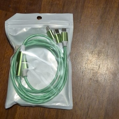 Green Metallic 3-in-1 Charging Data Sync Cable USB-C, Micro USB, 3 ft