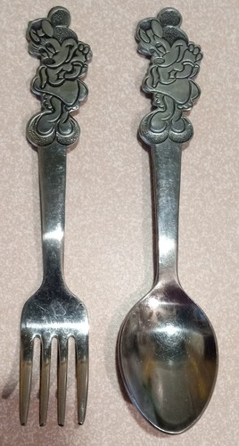 Vintage WALT DISNEY Stainless By Bonny MINNIE MOUSE CHILDS SPOON & FORK Japan