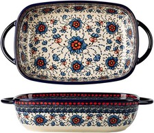 Vintage Ceramic Casserole Dish, 60 OZ, Oven Safe with Handles