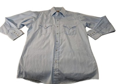 Ely Cattleman Blue Pearl Snap Western Shirt Mens 15.5 x 33 Long Sleeve Striped