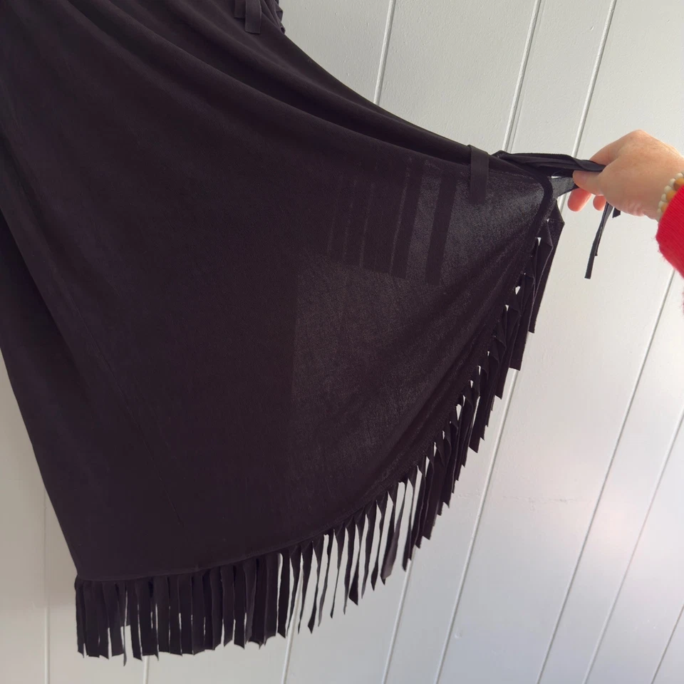 Falda Y2K Negra Flecos Larga Boho Western Festival Elegante Retro Declaración Bruja M Foto 3 de 4