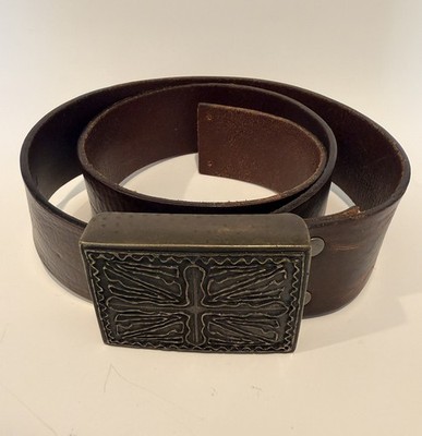 Roberto Cavalli Brown Leather Wide Belt Cross Buckle Western Made in Italy 