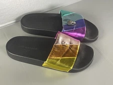 Kurt Geiger London Slide Sandals Womens Size EU 38 US 7.5 Rainbow Metallic Eagle