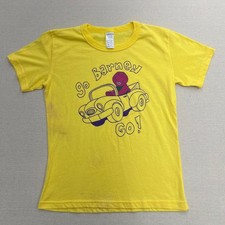 Vintage Barney Friends Tee USA Yellow Graphic Kids Dino Tee 90s Cartoon Sz L
