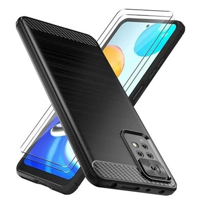 Case for Xiaomi Redmi Note 12 4G +2x Glasses Soaked Cover Case Carbone