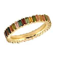 Tourmaline Baguette Eternity Ring 18K Yellow Gold Rainbow Stacking Band Women