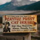 VINTAGE THE PLAYFUL PUSSY CAT HOUSE PORCELAIN SIGN BROTHEL LAS VEGAS NEVADA USA