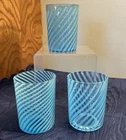 3 Hobbs Brockunier Northwood Fenton Aqua Blue Opalescent Glass Tumblers 3.75"T