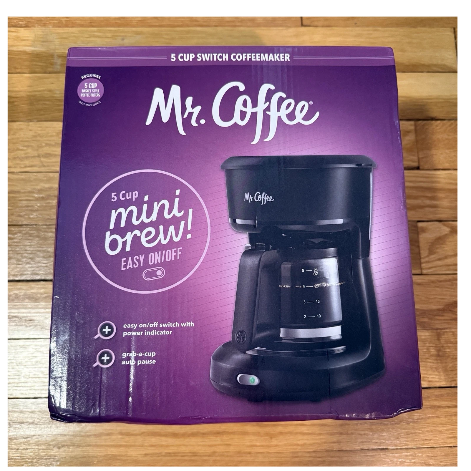 Mr. Coffee 5-Cup Switch Coffeemaker Black Auto Pause Power Indicator Light