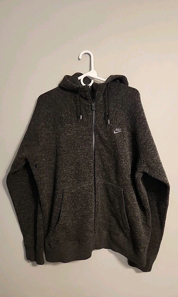 Nike Vintage 2011 Men's Gray Hoodie Knit Sweater Wool Blend Full Zip Size XL