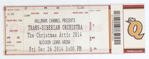 Trans Siberian Orchestra 12/26/14 Cleveland OH Quicken Loans Arena Rare Ticket!