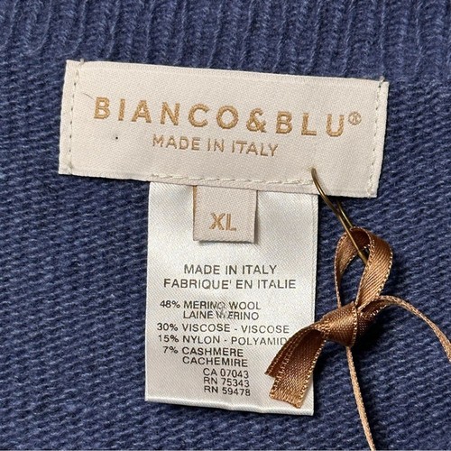 Bianco & Blu NWT Wool Cashmere Sky Blu Made in Italy Sweater In Size XL - Picture 4 of 6