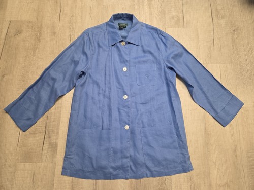 Lauren Ralph Lauren, Lauren Ralph Lauren Blue Linen Button Down Shirt Jacket Chore Coat Women's Large