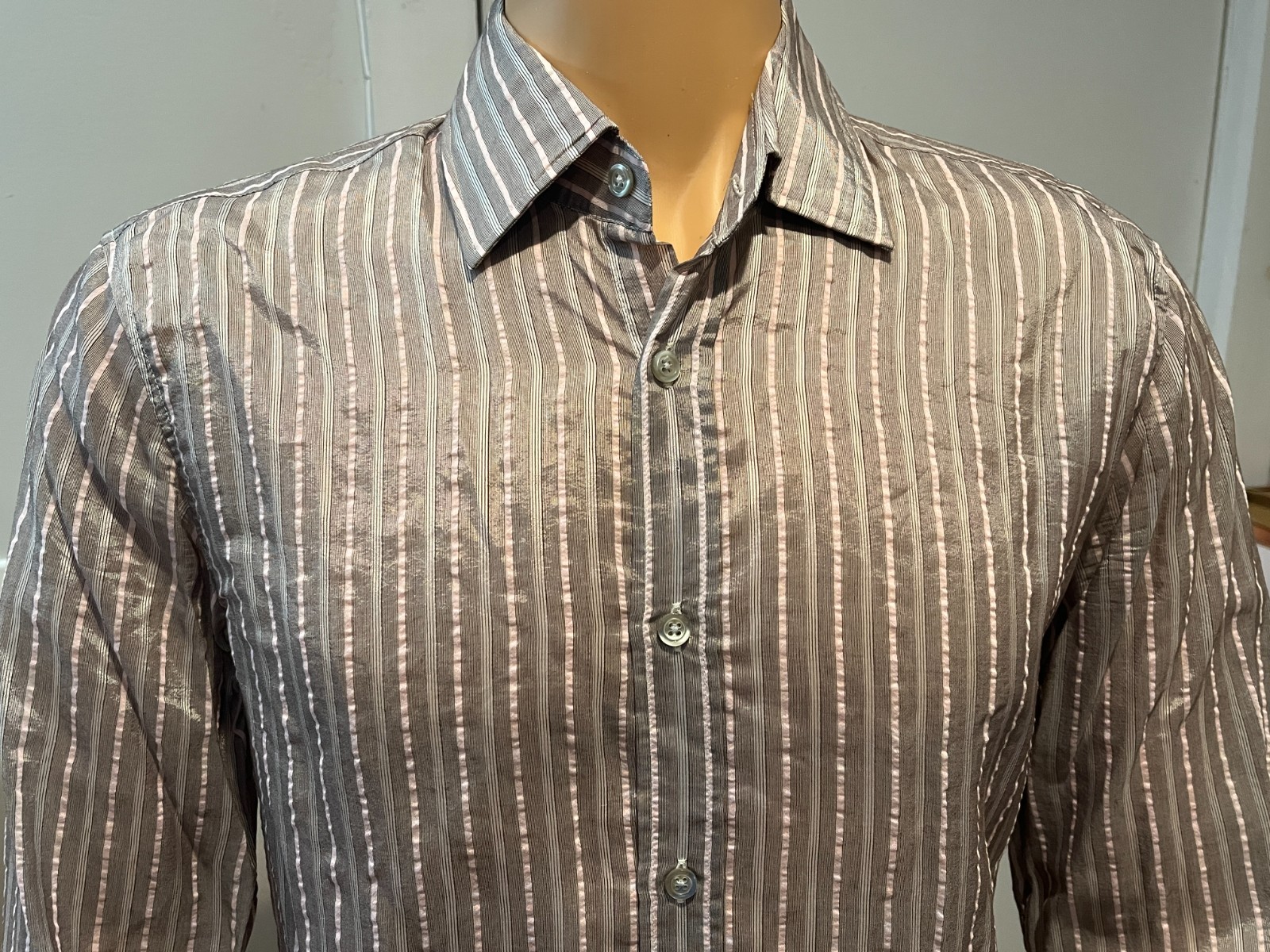Hugo Boss Mens Silk Blend Striped Shirt, Slim Fit (Large) NWT RARE! image 4