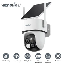 Wansview 2K 3MP Solar Security Camera Wireless 360°PTZ Dual-Cam Human Detection