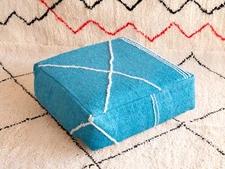 24x24 Moroccan Handmade Pouf Berber Kilim Rug BlueFloor Cushion Footstool