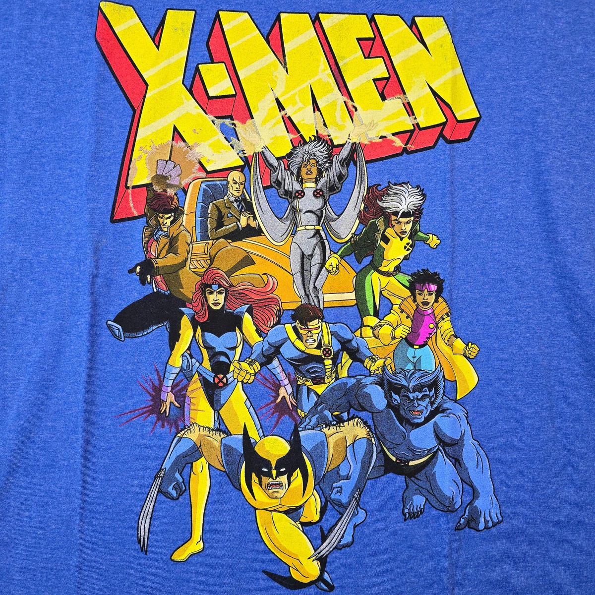 8YARDS Men's Drawing CB シャツ ミストブルー X-MEN SHIRT MENS 2XL XXL BLUE Wolverine Storm Cyclops 90s ANIMATED