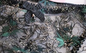 $215 AGENT PROVOCATEUR CASTALIA Black Gold Green FLORAL LACE BRIEF Panties 5/XL