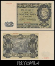 POLAND 500 Zlotych 1940 Pick-98(1) XF+ Serie A S/N 6223370