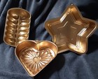3 Vintage Copper Jello Molds, Star, Heart, Ribbed Loaf — photo 2