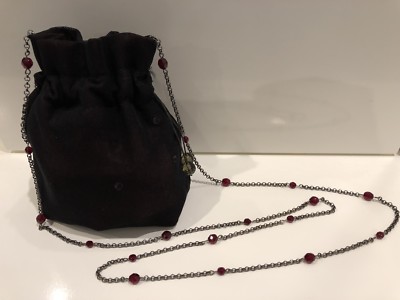 Super Rare Gorgeous DKNY Maroon & Gray Bead Bag Chain Purse Sequins In Material