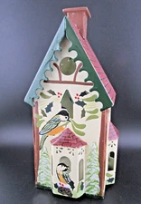Lenox Winter Greetings Toleware Metal CHICKADEE Bird House Votive Light 