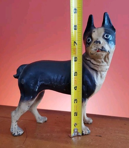 Fermaporta vintage dipinto Boston Terrier cane ghisa alto 9" pezzo d'arte - Foto 7 di 8