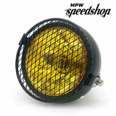 Universal Custom Cafe Racer 5,75'' Motorrad Scheinwerfer mit Grill für gelbe Linse