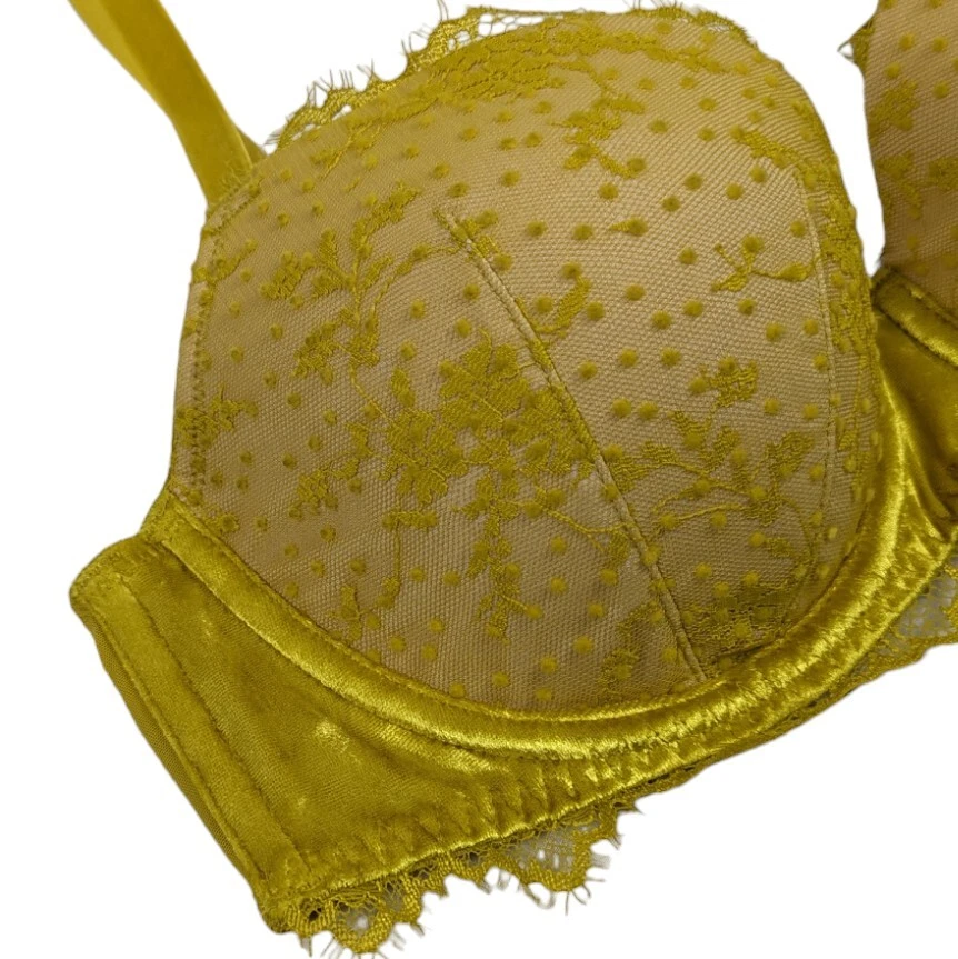 Sujetador Victoria's Secret Dream Angels forrado Demi para mujer talla 34D encaje floral amarillo Foto 2 de 4