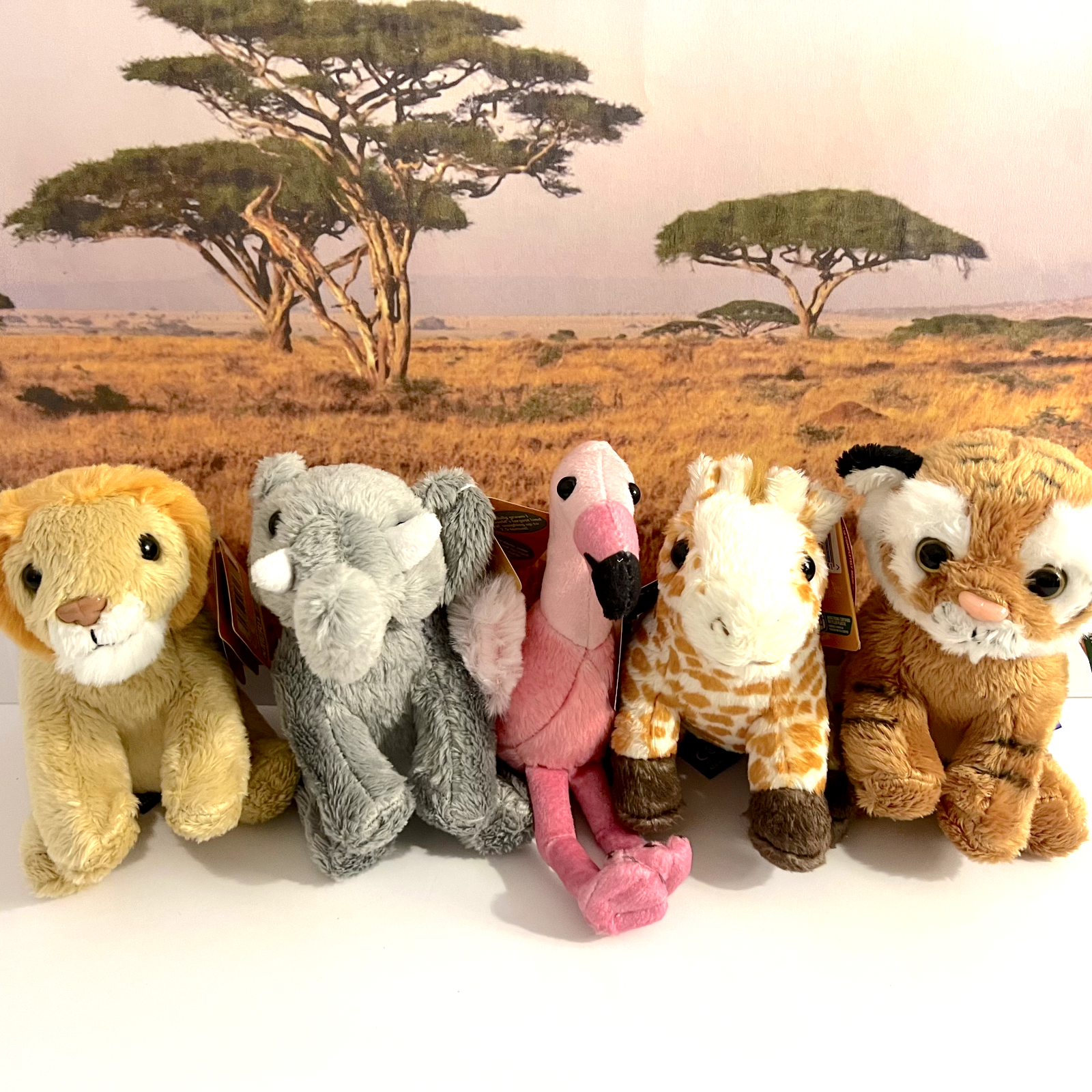 LIVING NATURE Safari Soft Toy Bundle - Lion Tiger Elephant Giraffe Flamingo NEW