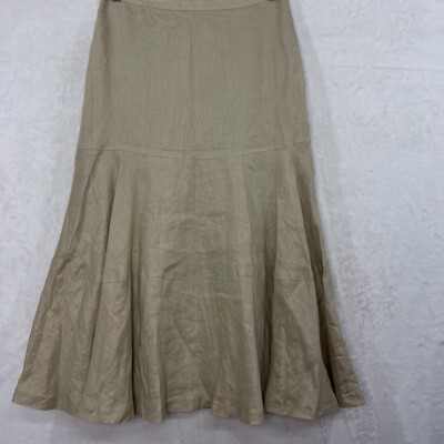 Rafaella Linen Skirt Women 8 Fit Flare Maxi Tan Beige Khaki Lined Lagenlook NEW