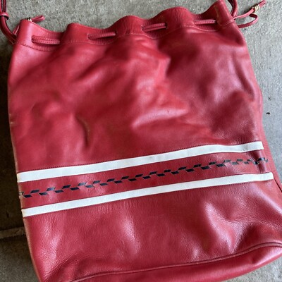 VINTAGE GALLEANI MADE IN ITALY ALL LEATHER RED/ WHITE SINCH TOP