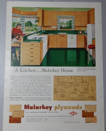 1951 Malarkey Plywood Vintage Print Ad MCM Kitchen Mother Child Breakfast Stool - Afbeelding 1 van 1