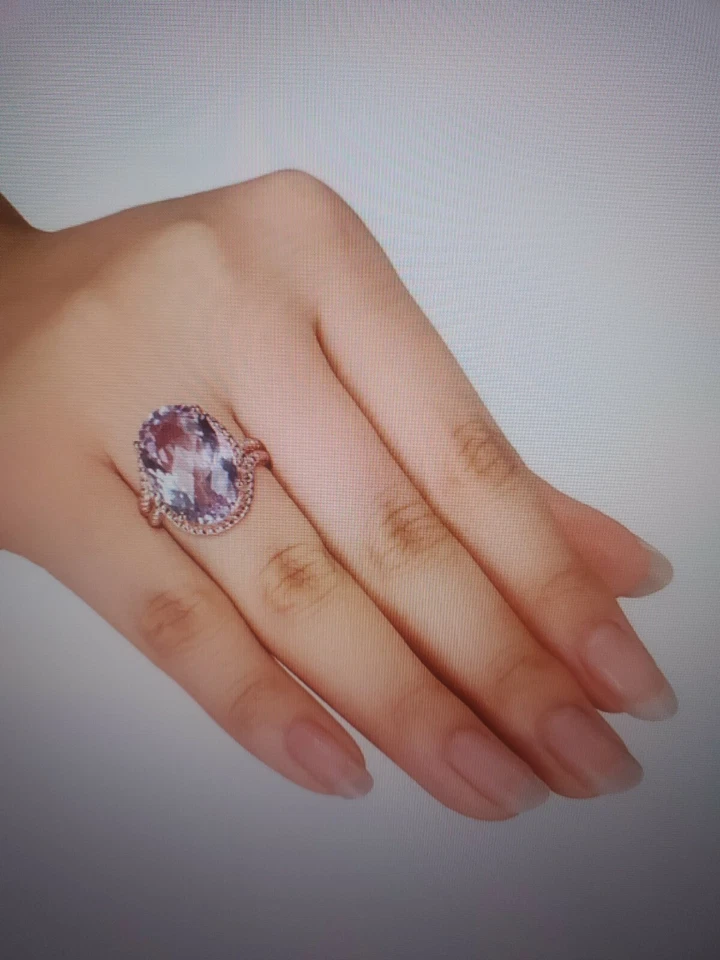 Anillo Miadora Placa Oro Plata 925 Rosa de Francia Amatista 10ct Talla 7 Nuevo sin Etiquetas Foto 4 de 4